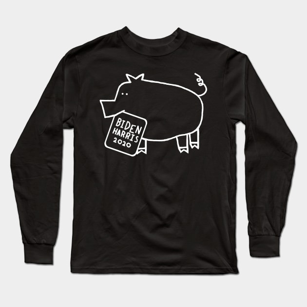 Whiteline Cute Pig with Biden Harris Sign Long Sleeve T-Shirt by ellenhenryart
